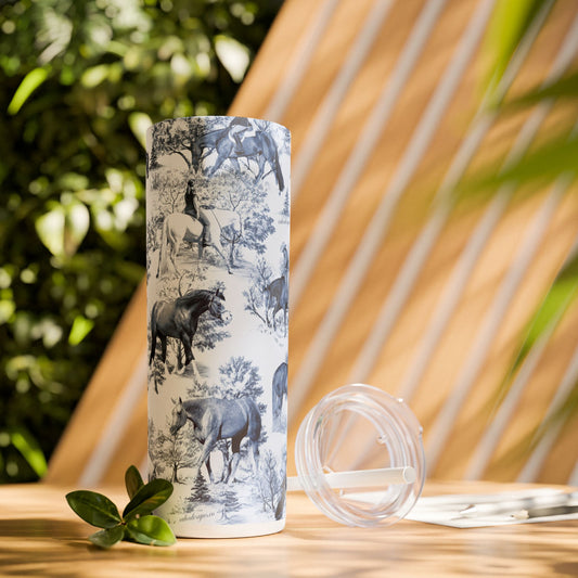Toile Show Horse Themed Skinny Tumbler, 20oz