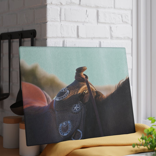 Stars & Horseshoes Saddle Glass Cutting Board