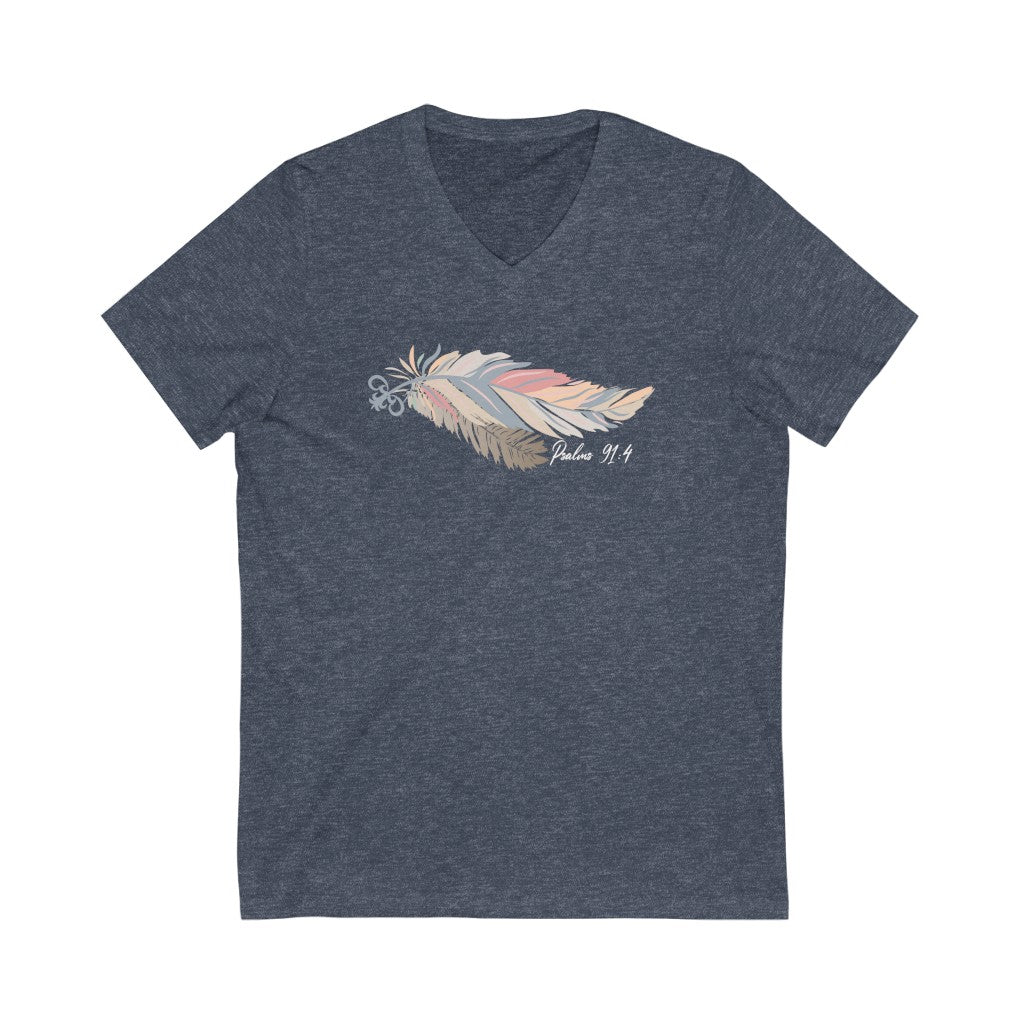 Psalms 91 Feather V Neck Unisex Short Sleeve Tee