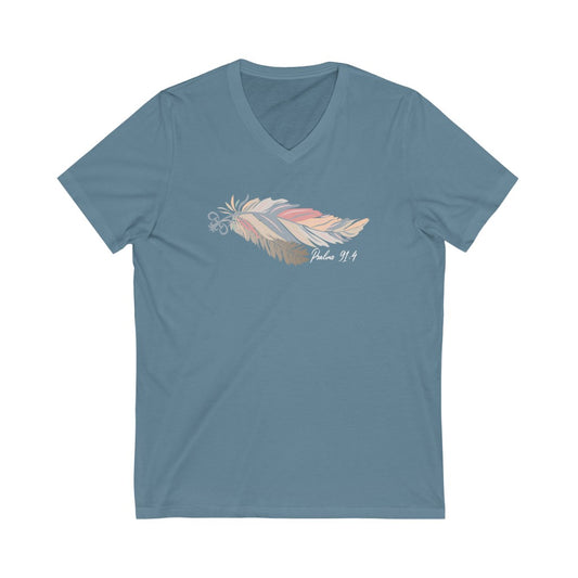 Psalms 91 Feather V Neck Unisex Short Sleeve Tee