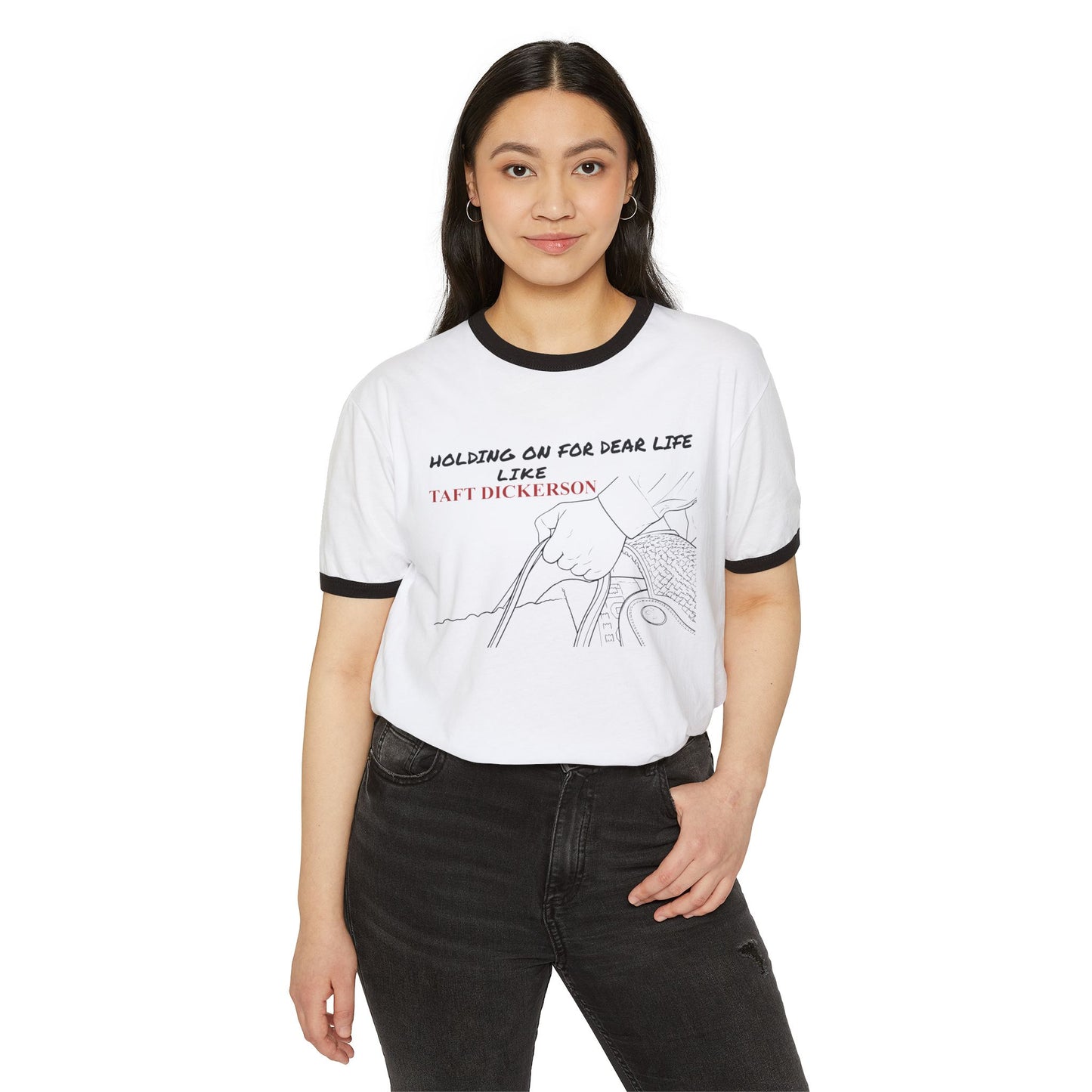 Taft Dickerson Holding on For Dear Life Unisex Cotton Ringer T-Shirt