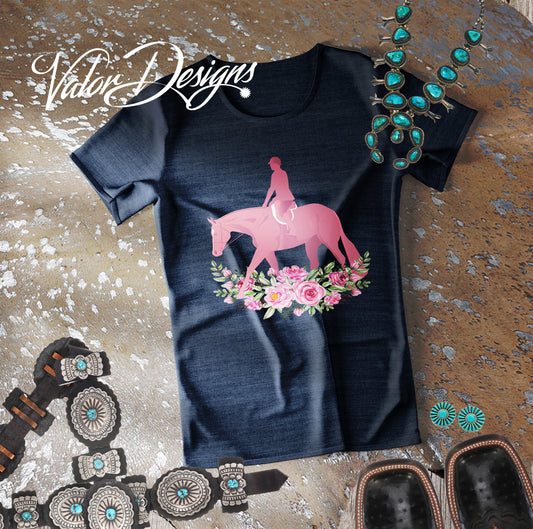 Pretty in Pink Hunter Under Saddle English Horse in Roses Unisex Short Sleeve Tee